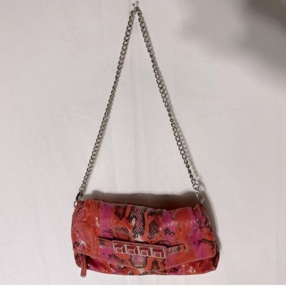 Vintage Nine West Pink Orange Reptile Print & Texture Shoulder Bag Purse Clutch - Picture 1 of 15